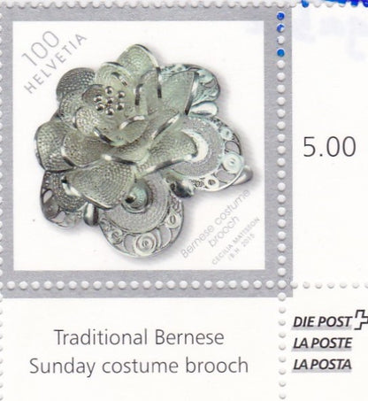 Switzerland traditional Bernese Sunday costume brooch &Buckle-High Embossed unusual set of stamps.