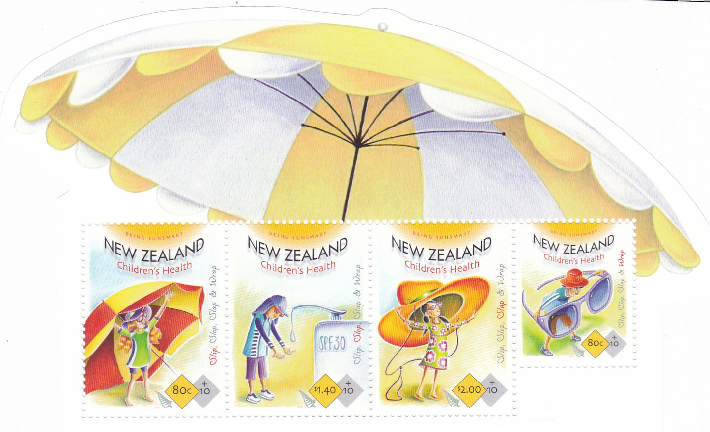 Newzealand children's health umbrella shaped stamps