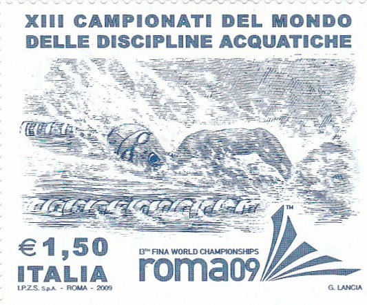 Italy embossed stamp on swimming.