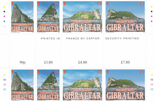 Gibraltar Rocks-M/S with crushed rock powder affixed on stamps-unusual with gutter pair