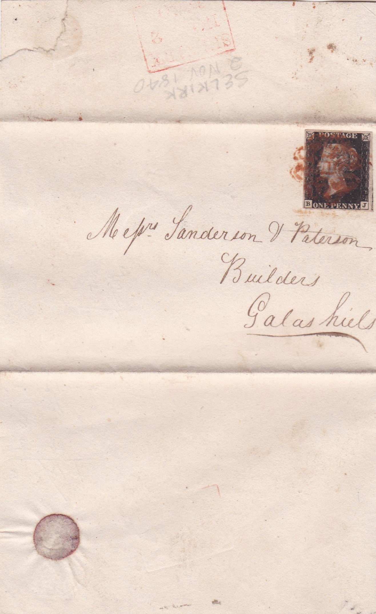 Penny Black-World's first stamp postally used on cover 2nd Nov,1840