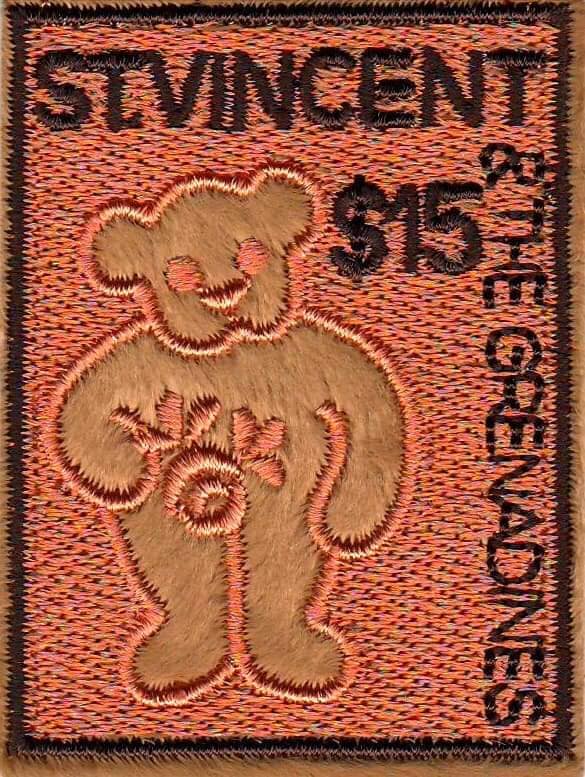 St.Vincent & Grenadines-Unusual Embroidery stamp -Beautiful Teddy Bear. #valentinesday