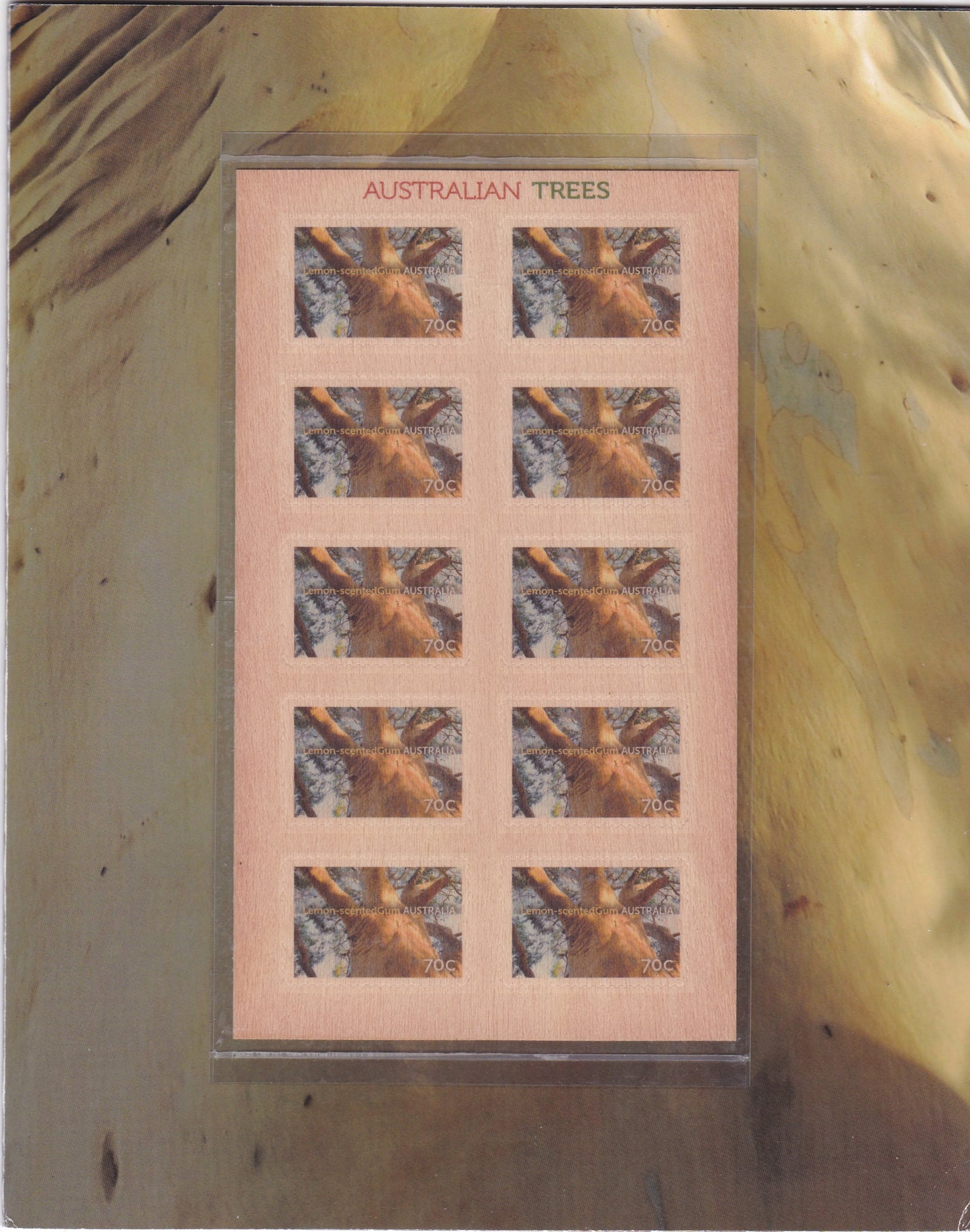 Australia-Unusual wood stamp sheet with normal sheet in special folder.