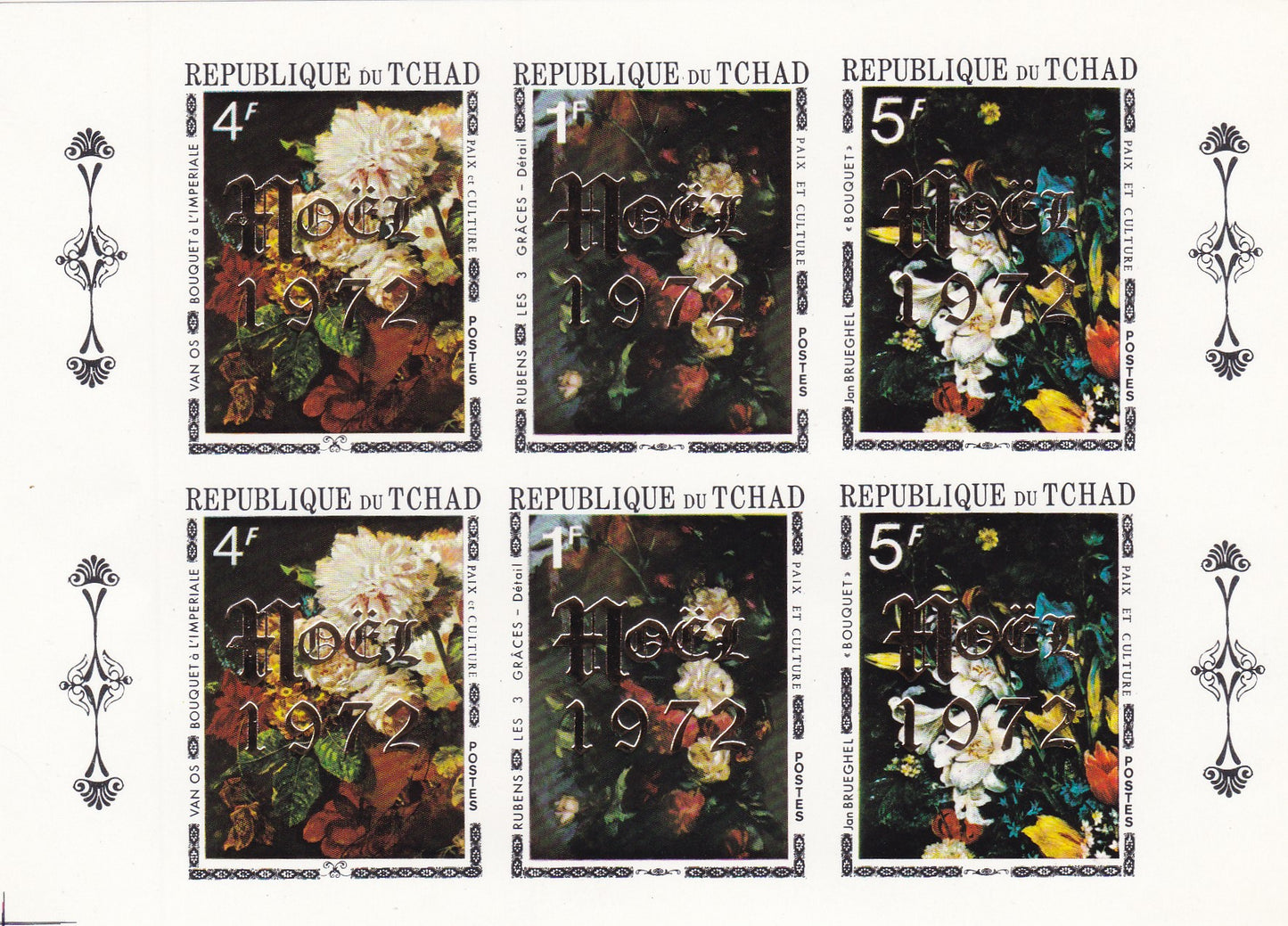 Tcad-Imperf Sheetlet with Golden Overprint-Noel 1972.