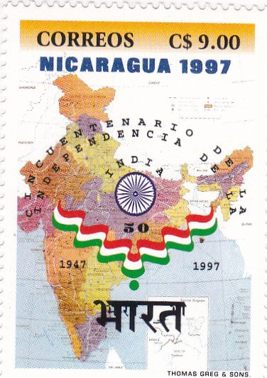 Nicaragua-A set of 2 stamps on occasion of 50th anniversary of Indian's Independence