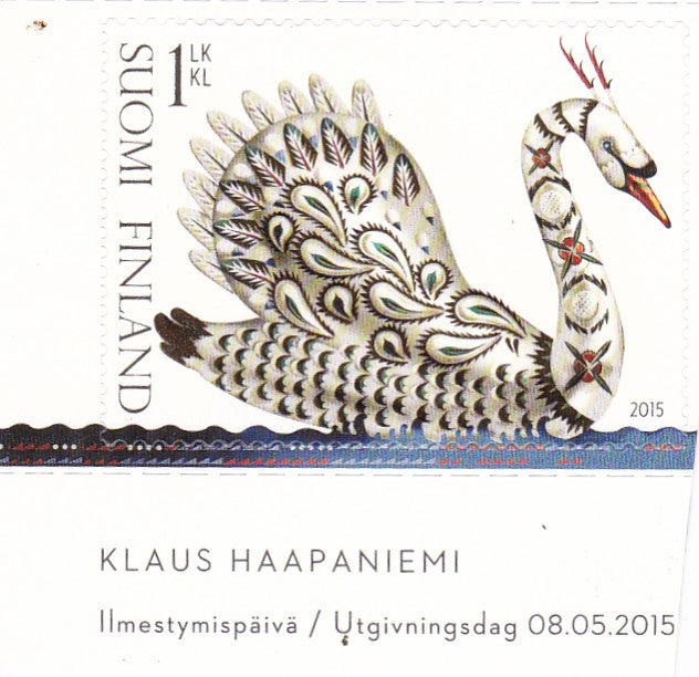 Finland-Beautiful Unusual stamp with hold embossed. Swan