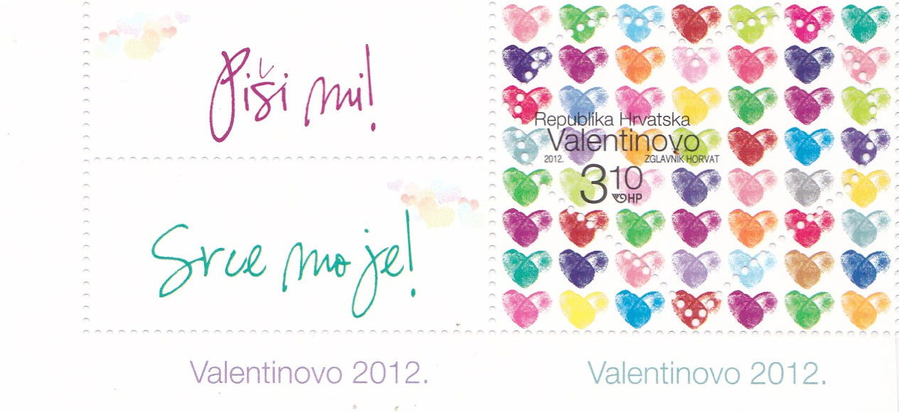 Croatia-heart shaped stamps of 2012 valentine's day.