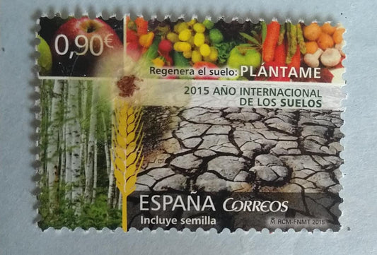 Spain stamp with real seeds.