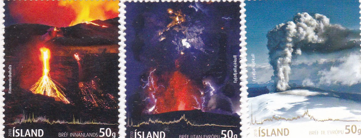 Iceland 2010 Set of stamps with real Volcano lava affixed