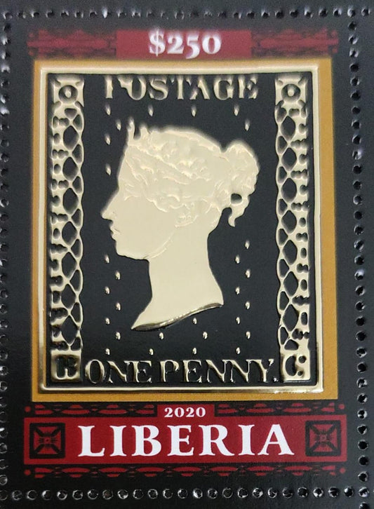 Liberia Gold foil and embossed stamp on Commemorating 180th anniversary.