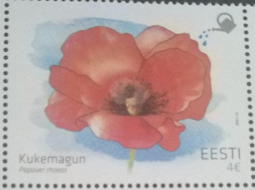 Stamp with real poppy seeds From Estonia.