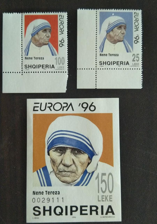 Mother Teresa 1 MNH ms +2 MNH stamps from  Shqiperia/Albania .