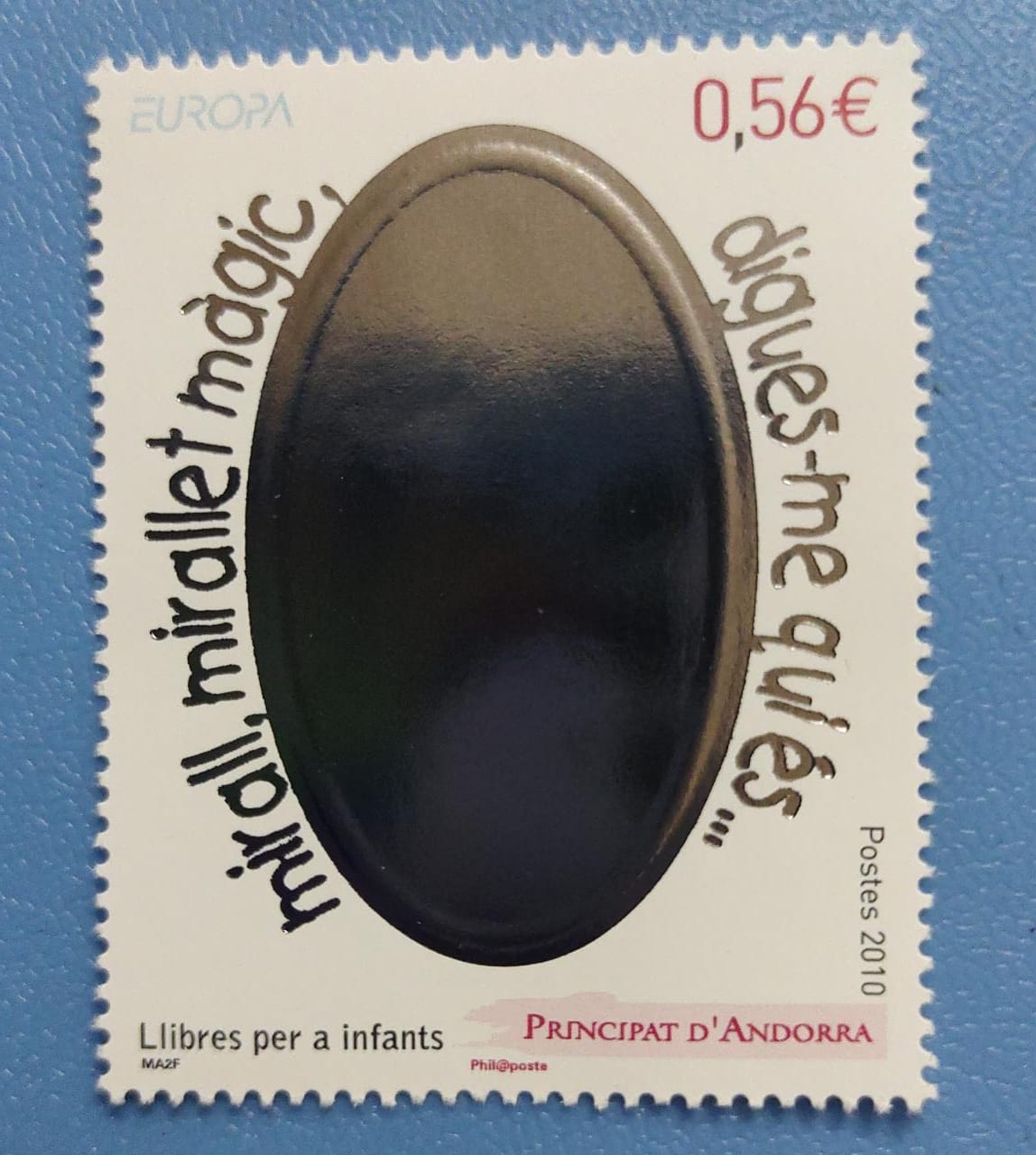 Andorra stamp with mirror finish -you can see your face in it.