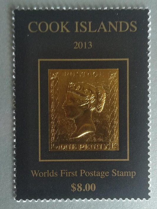 Cook island 22k gold stamp on Penny Black.