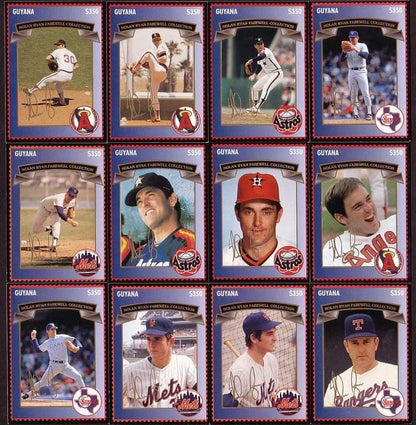 Guayana issued 12 different Baseball Card stamps on Nolan Ryan farewell collection