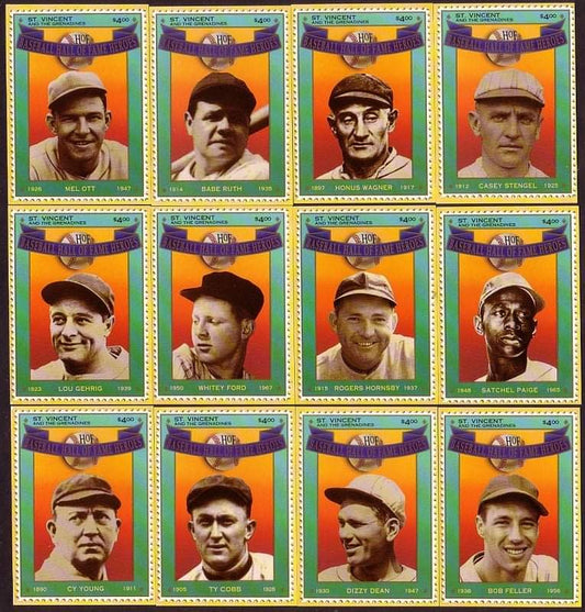 सेंट विंसेंट और ग्रेनेडाइंस ने बेसबॉल हॉल ऑफ फेम पर 12 अलग-अलग बेसबॉल कार्ड टिकट जारी किए।