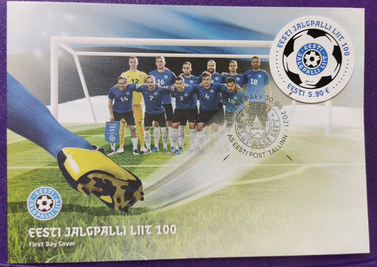 Estonia foot ball shape stamp made from real football material FDC.