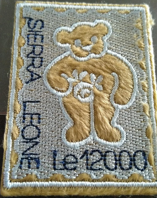 Sierra Leone-Unusual Embroidery stamp -Beautiful Teddy Bear. #valentinesday