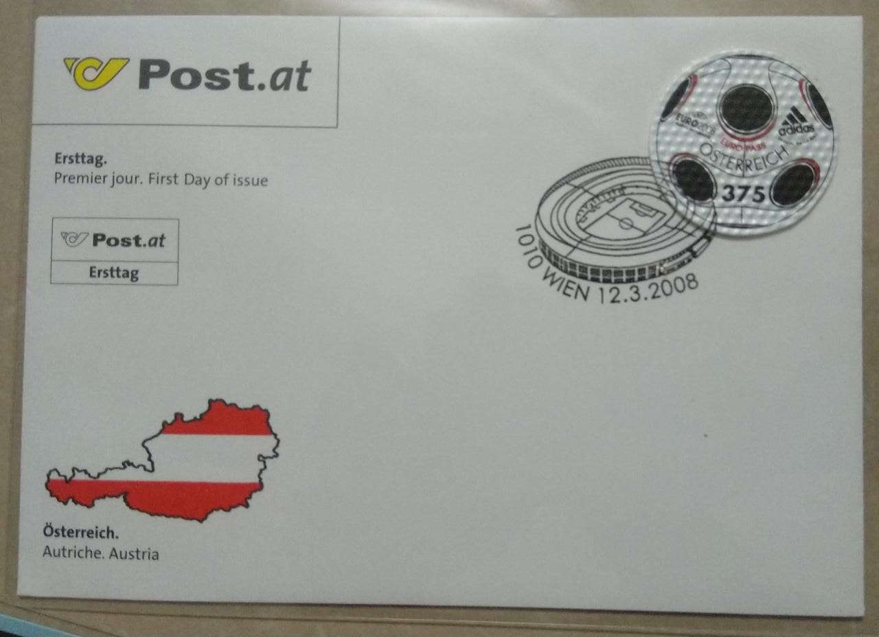 Austria football shaped stamp made from real football material. Fdc.