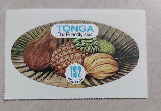 Odd shaped self adhesive stamp from Tonga.