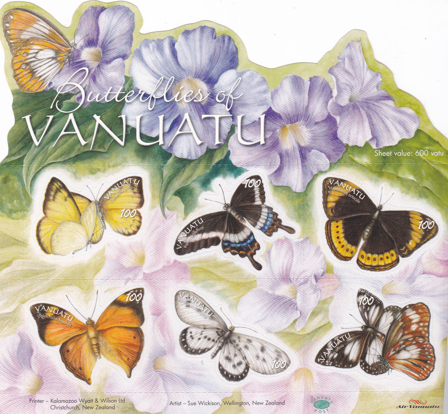 Vanuatu islands Beautiful Odd shaped ms on Butterflies-odd shaped self adhesive stamps