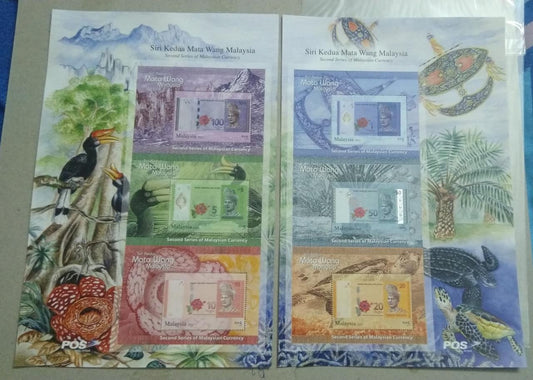 मलेशिया - मलेशियाई मुद्रा नोटों के आकार में 3 टिकटें/एमएस - 2 किस्में