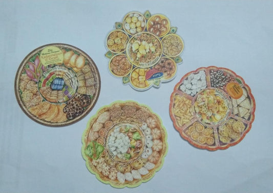 Malaysia-Set of four beautiful round and odd shaped ms on delicious food and sweets