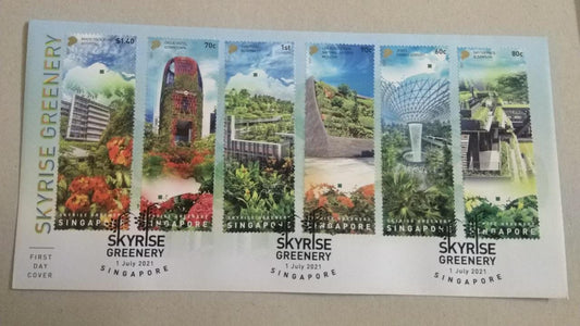 Singapore-Set of 6 Long stamps FDC -81.6 mm long and 29.85 mm wide stamps.