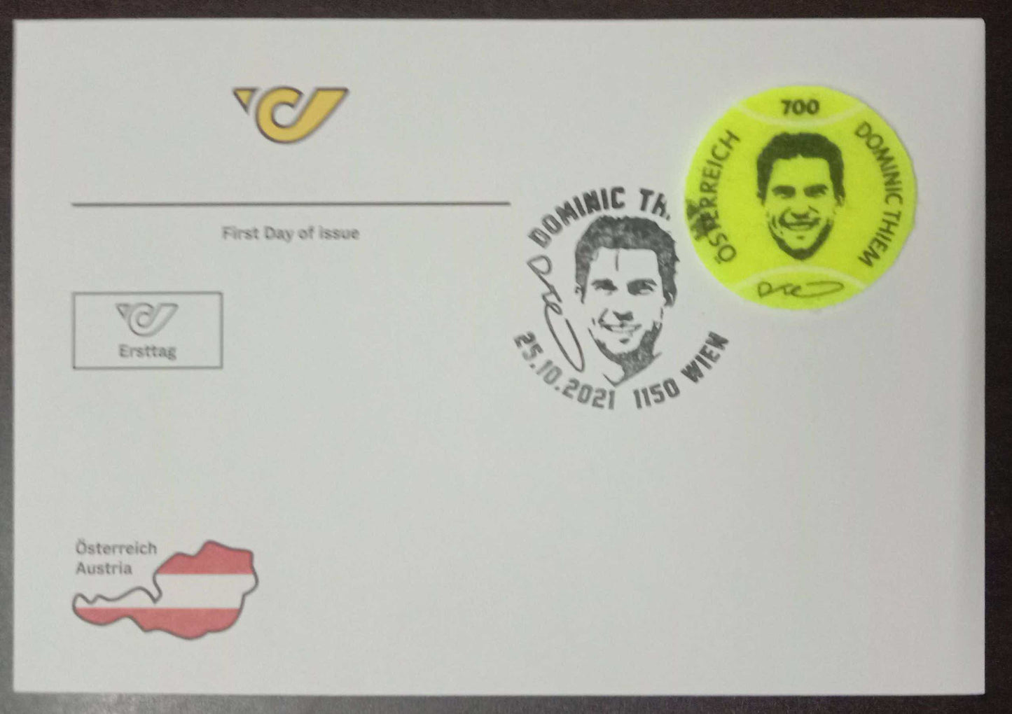 Austria Tennis Ball shaped stamp FDC.-Made from tennis ball material.