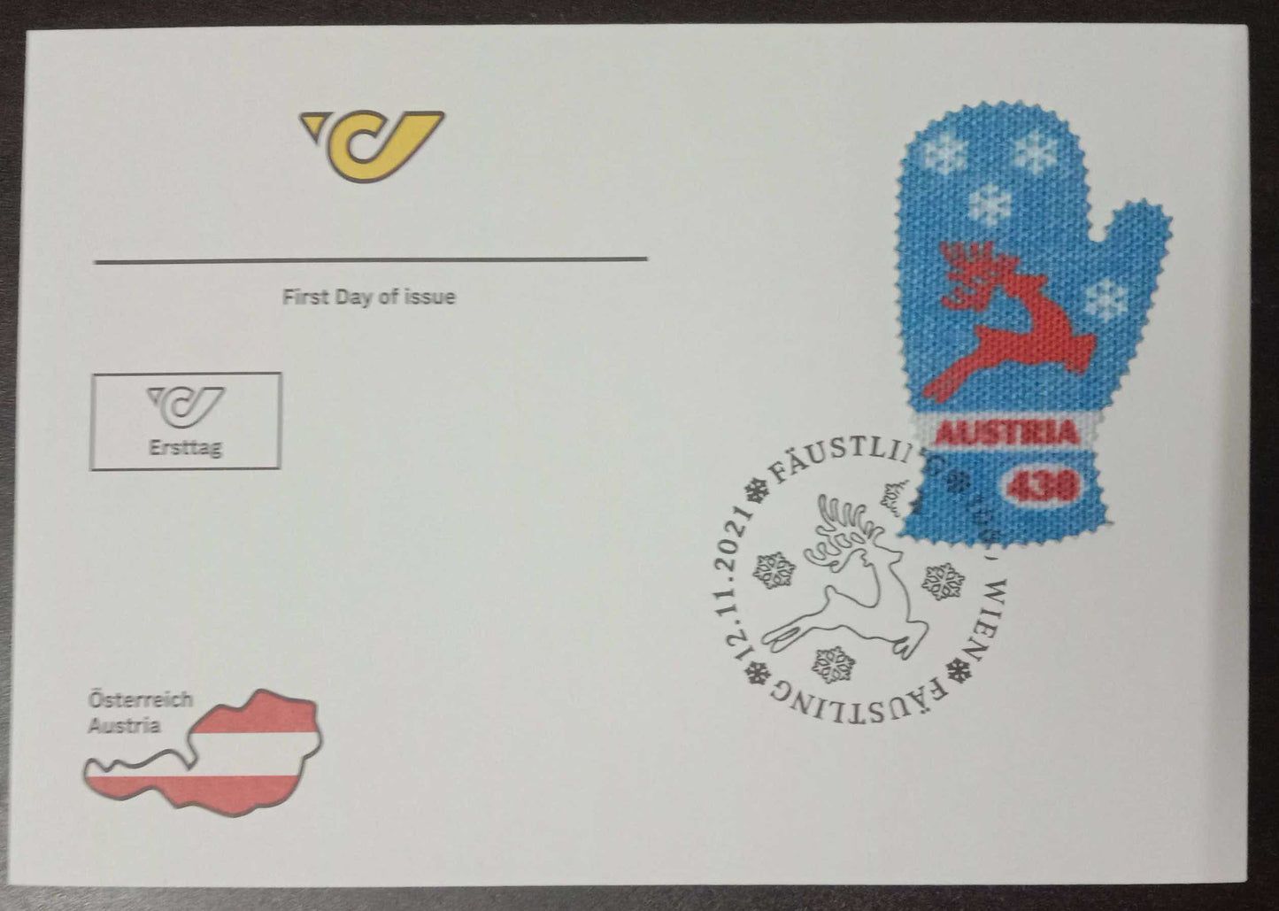 Austria Gloves shaped embroidery stamp FDC.