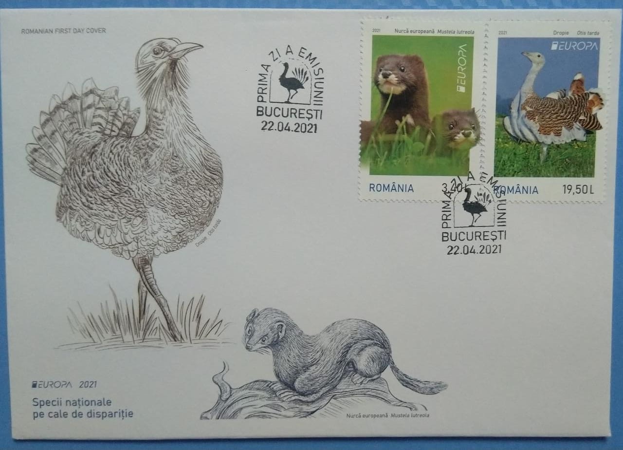 Romania-Beautiful pair of Romania FDC on endangered wildlife.  Glow in dark under UV light