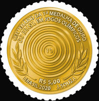 Brazil round stamp with gold foil.