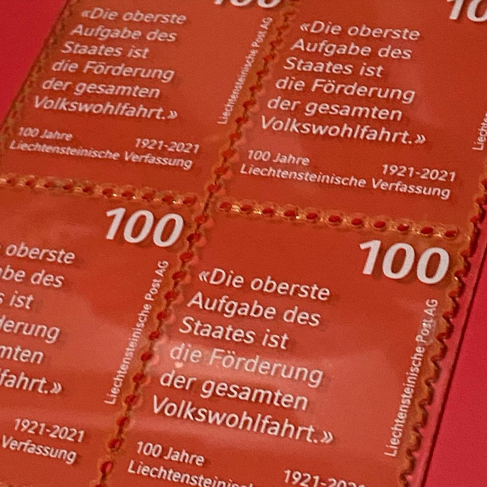 Liechtenstein’s Plexi glass stamps commemorating 100 years of the constitution.