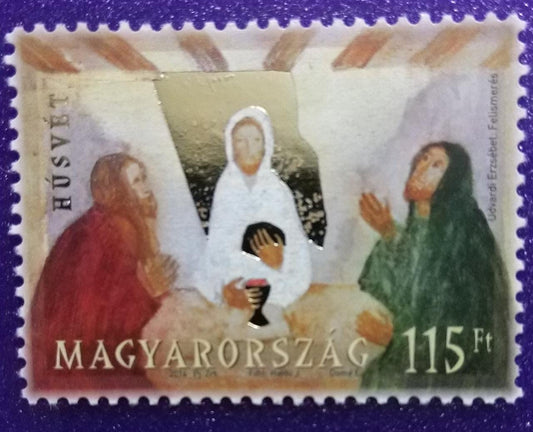 Hungary single stamp with gold foiling in the background.
