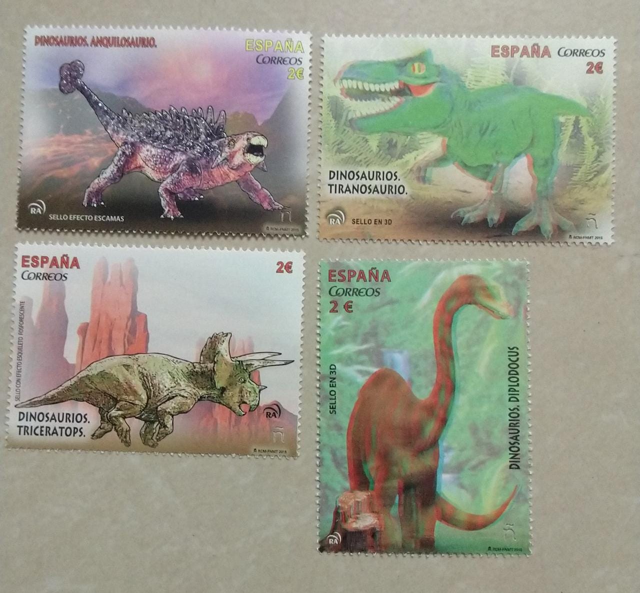 Spain 4 diff unusual stamps on Dinosaurs.