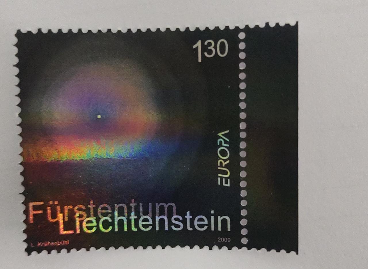 2009 europa stamp from Liechtenstein with super holographic printing effect.