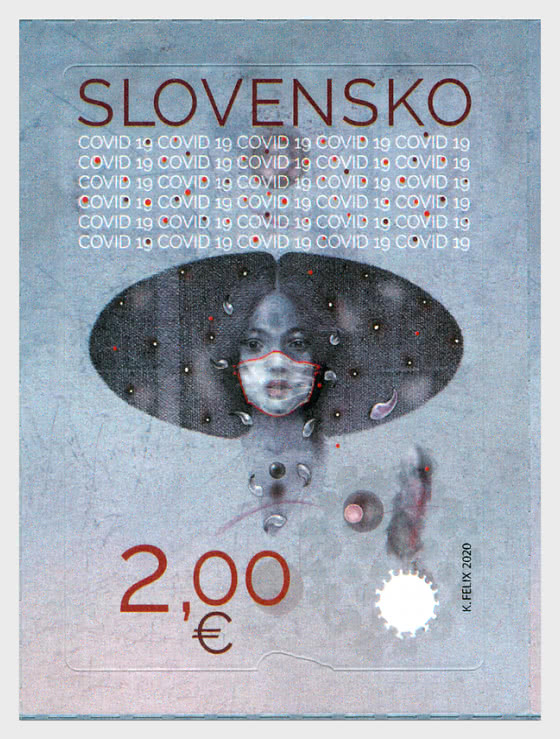 Slovakia covid n usual stamp printed with uv serigraphy technique.