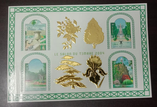 France sheetlet with 4 odd shaped stamps and High embossed Gold Foil. Issued in 2004.