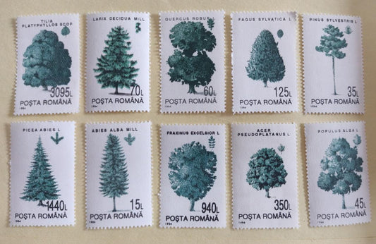 पेड़ों पर रोमानिया 10v सुंदर टिकट 🌲🌲🌲🌲 1994 प्राचीन स्थिति में जारी एमएनएच..