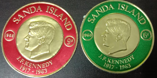 Sanda Island set of 2 different silver coin stamps call are different.