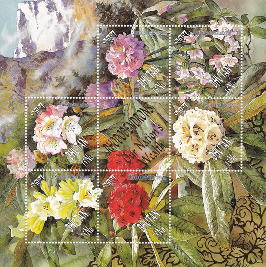 Bhutan odd shaped -diamond shaped stamps ms on flowers