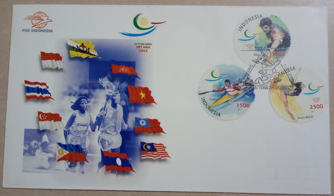 Indonesia 2003 beautiful FDC with round stamps on games and sports