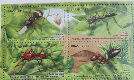 Brazil 2013 set of 4 stamps on insects- all stamps have UV shining image.