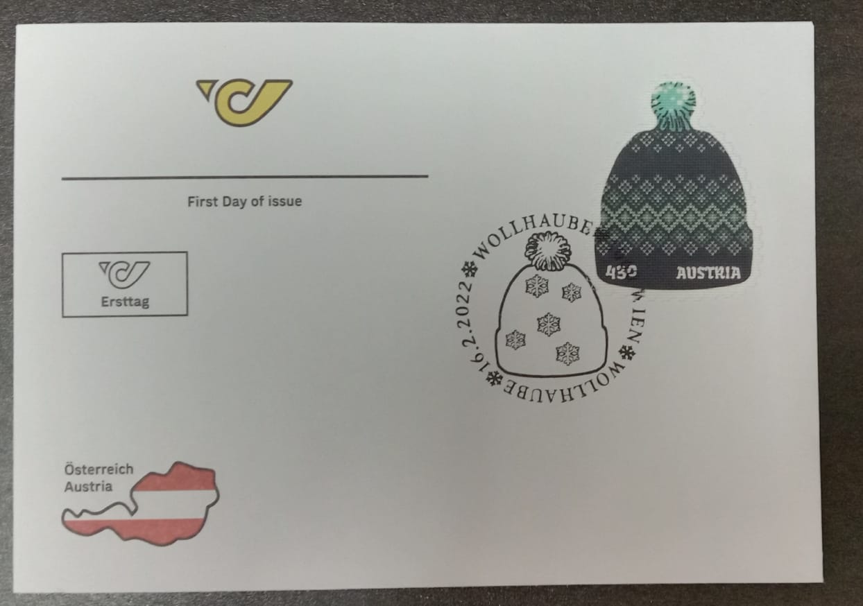 Austria Cap shaped  🧢 stamp made from woolen material - FDC.