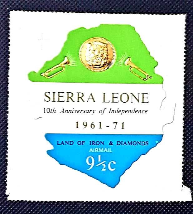 Sierra Leone Map shaped self adhesive mint stamp.