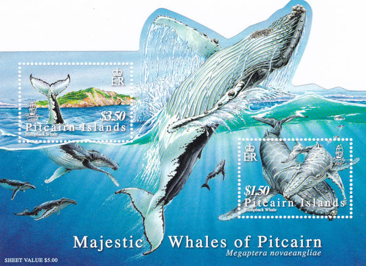 Pitcairn Island odd shaped miniature sheet on Majestic Whales