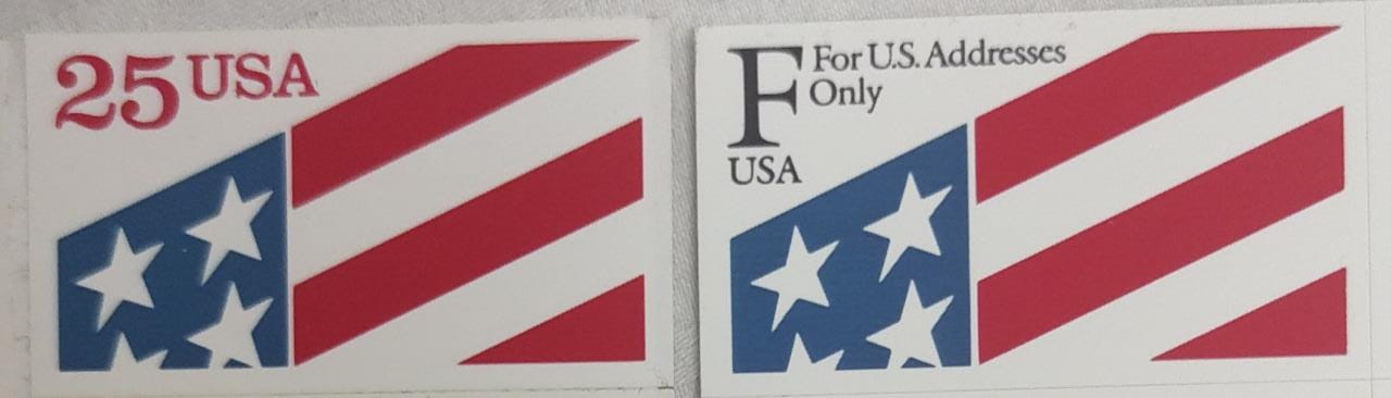 यूएसए क्रमशः 1990 और 1991 में जारी किया गया। चिपकने वाली फिल्म के साथ यूएसए प्लास्टिक टिकटों की जोड़ी।