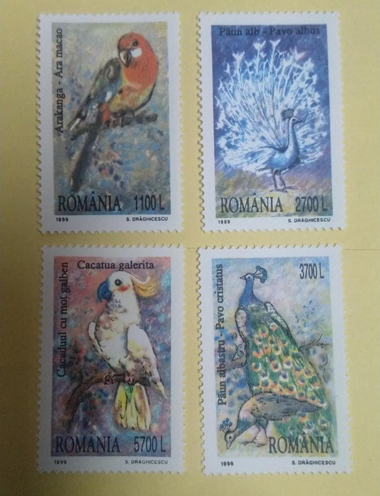 रोमानिया 1999 पक्षियों का सुंदर सेट 4 टकसाल टिकटें।