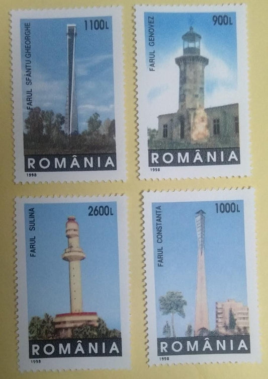 रोमानिया लाइटहाउस पर 4 टिकटों का सुंदर सेट।