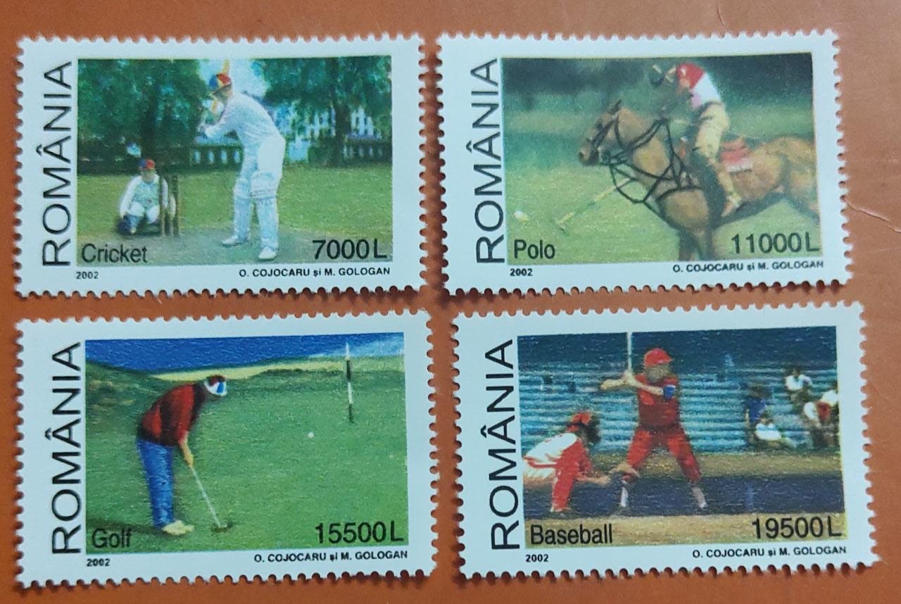 Romania 4 mint stamps on outdoor sports like  Cricket Polo Golf and  Baseball.